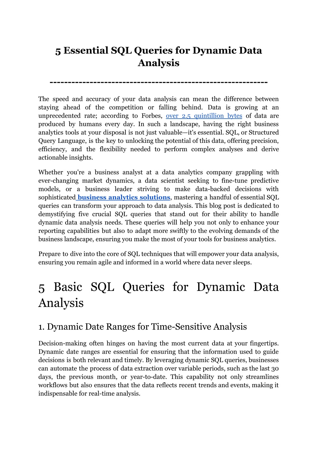 5 essential sql queries for dynamic data analysis l.w