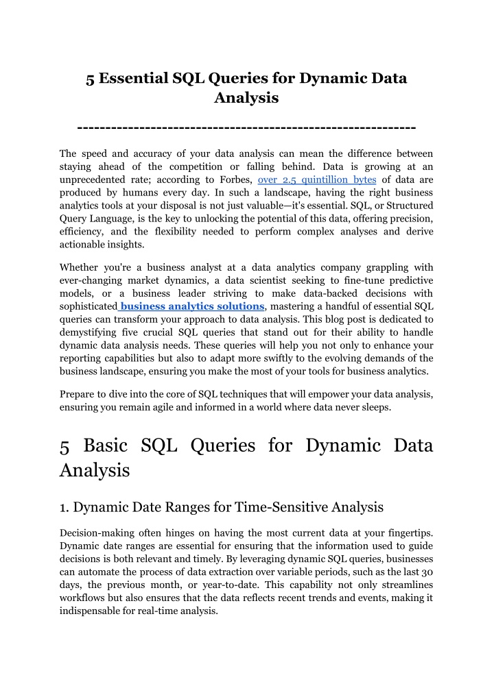 5 essential sql queries for dynamic data analysis n.w