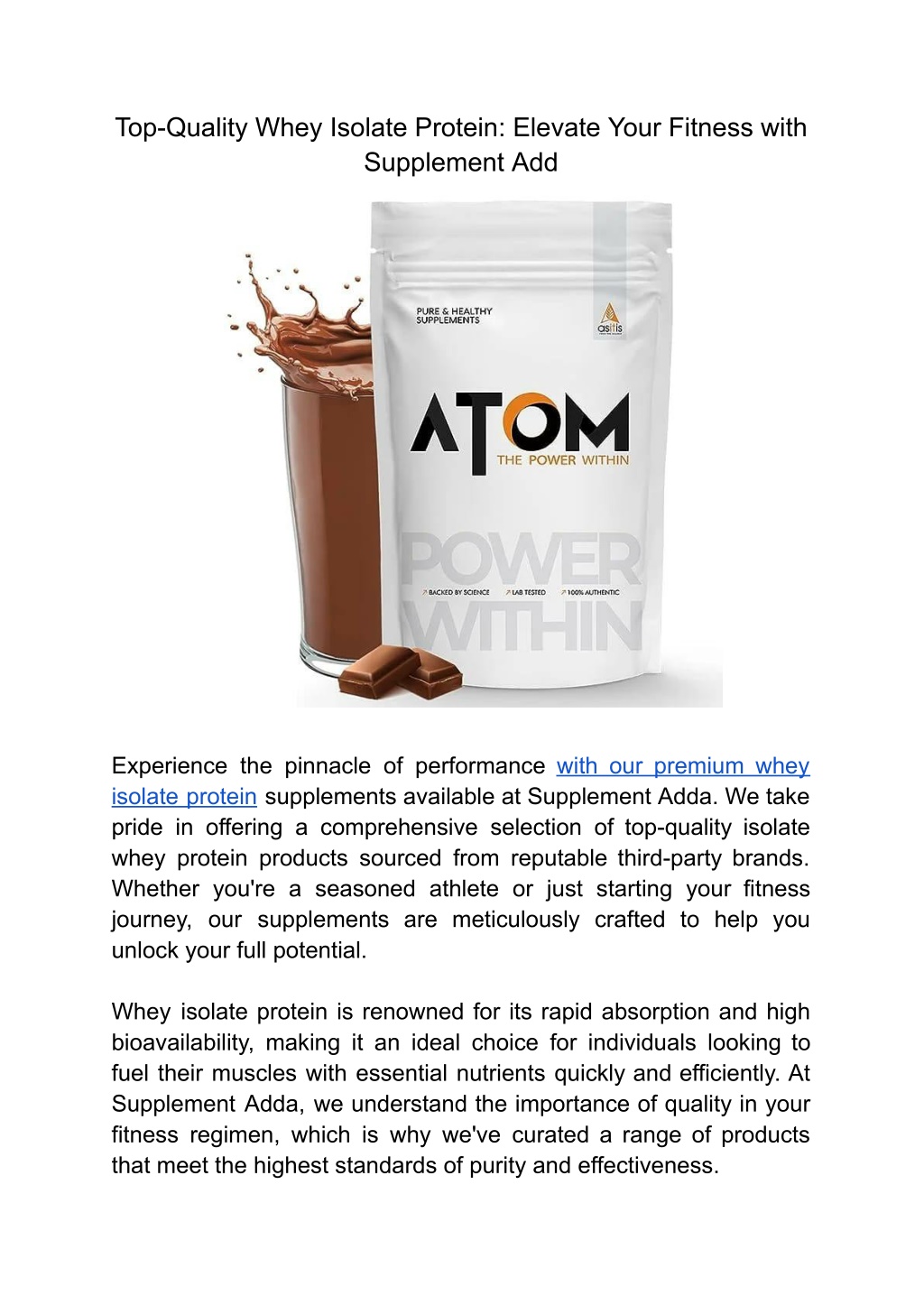 top quality whey isolate protein elevate your l.w