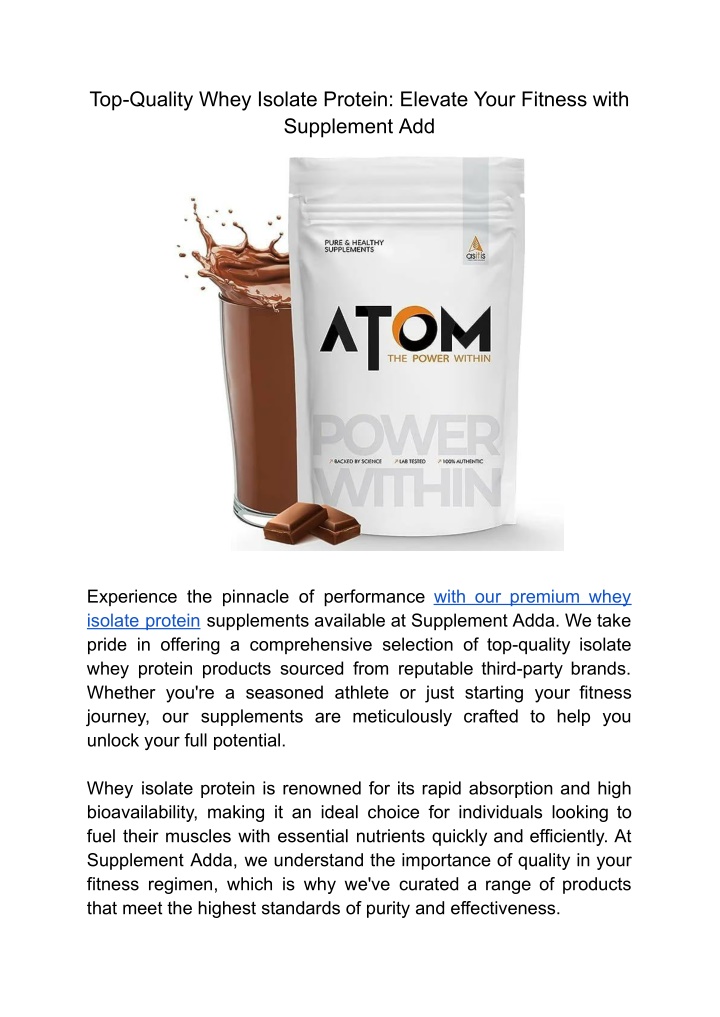 top quality whey isolate protein elevate your n.w