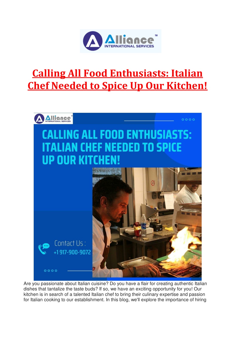 calling all food enthusiasts italian chef needed l.w