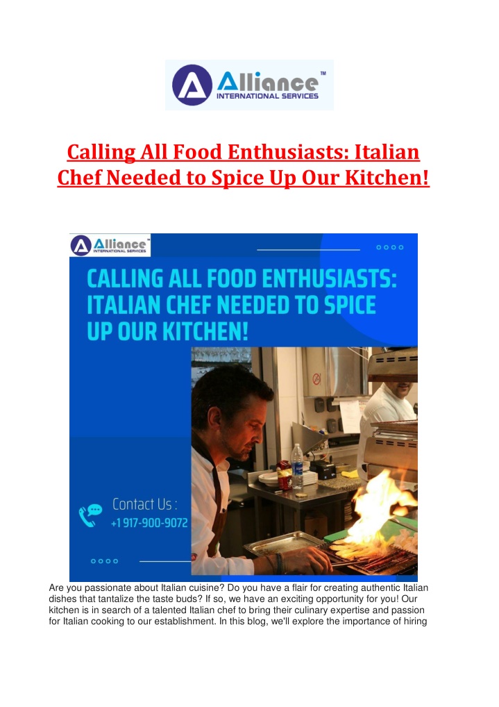 calling all food enthusiasts italian chef needed n.w