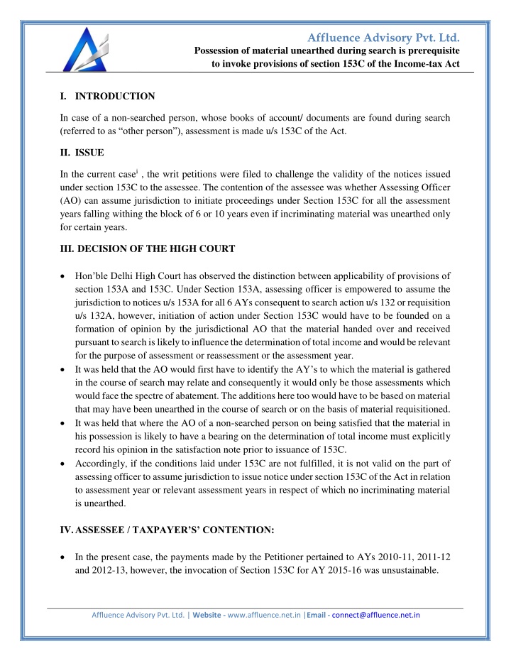 affluence advisory pvt ltd n.w