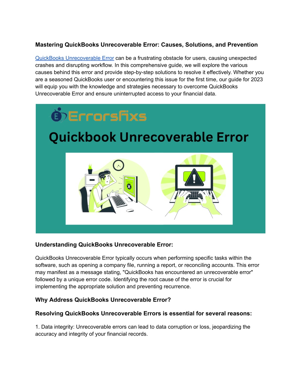 mastering quickbooks unrecoverable error causes l.w