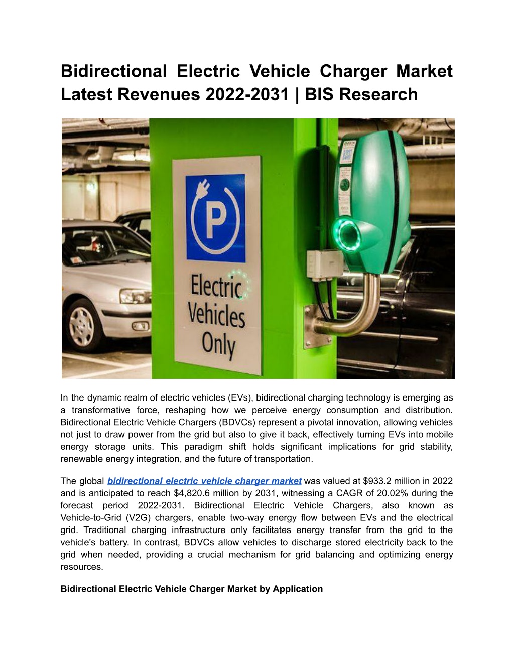 bidirectional electric vehicle charger market l.w