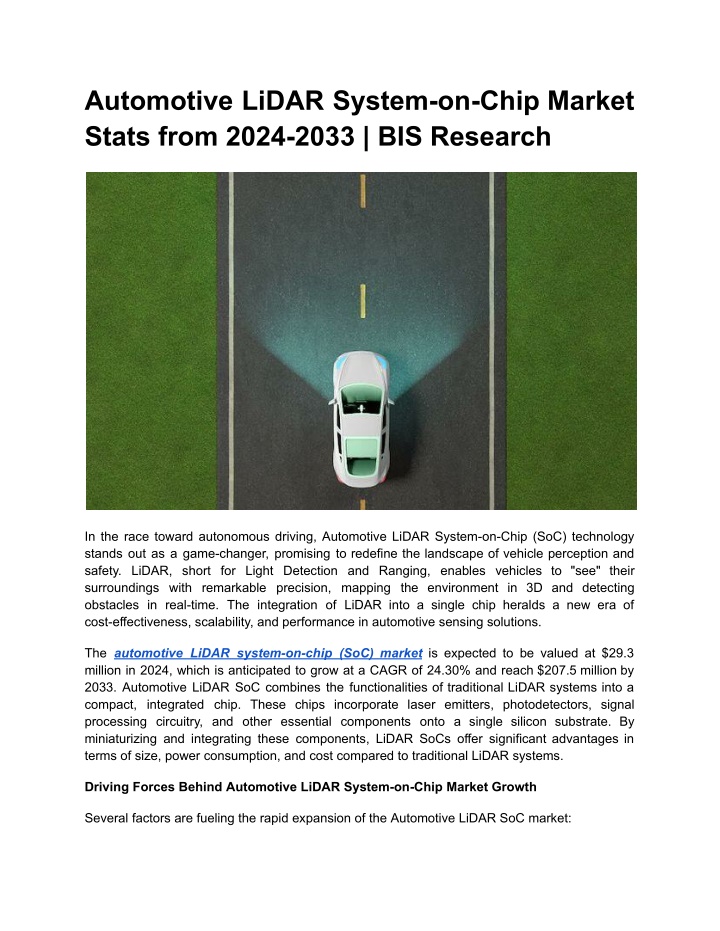 automotive lidar system on chip market stats from n.w