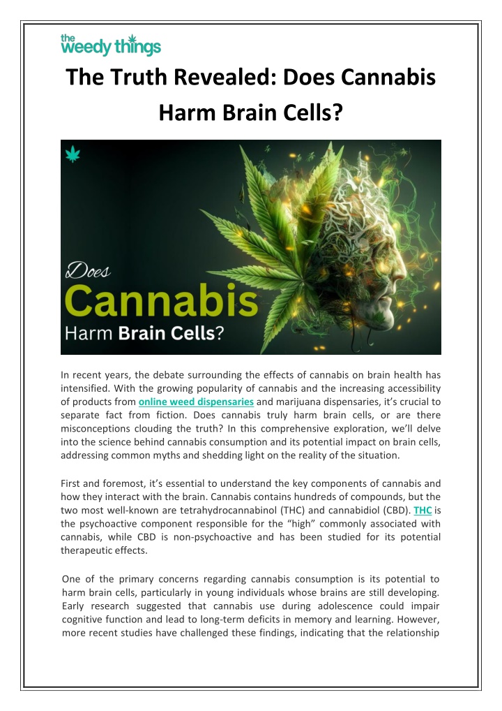 the truth revealed does cannabis harm brain cells n.w