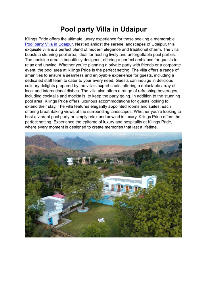 pool party villa in udaipur n.w