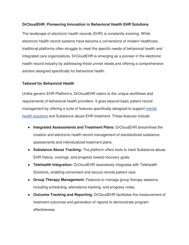 DrCloudEHR_ Pioneering Innovation in Behavioral Health EHR Solutions