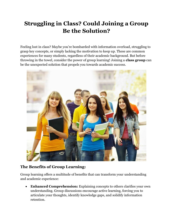 struggling in class could joining a group n.w