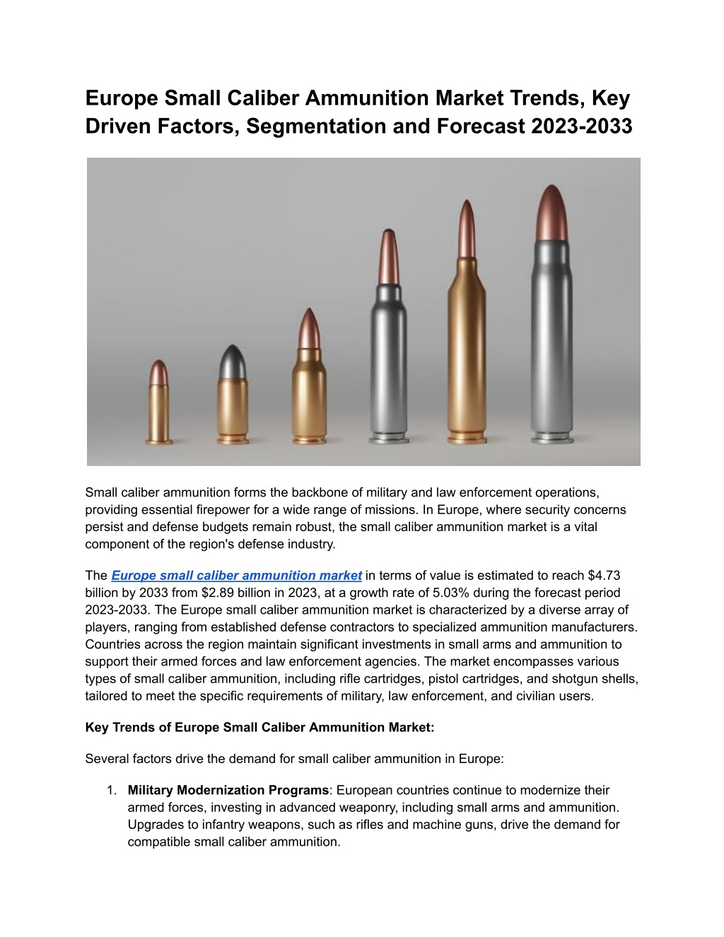 europe small caliber ammunition market trends l.w