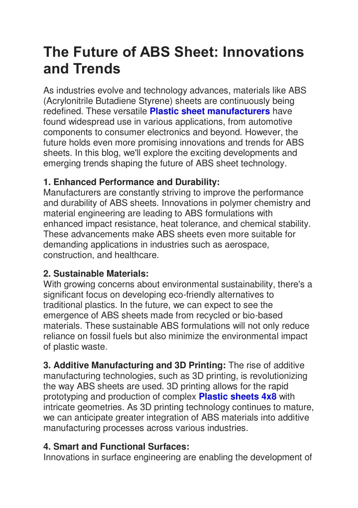 the future of abs sheet innovations and trends n.w