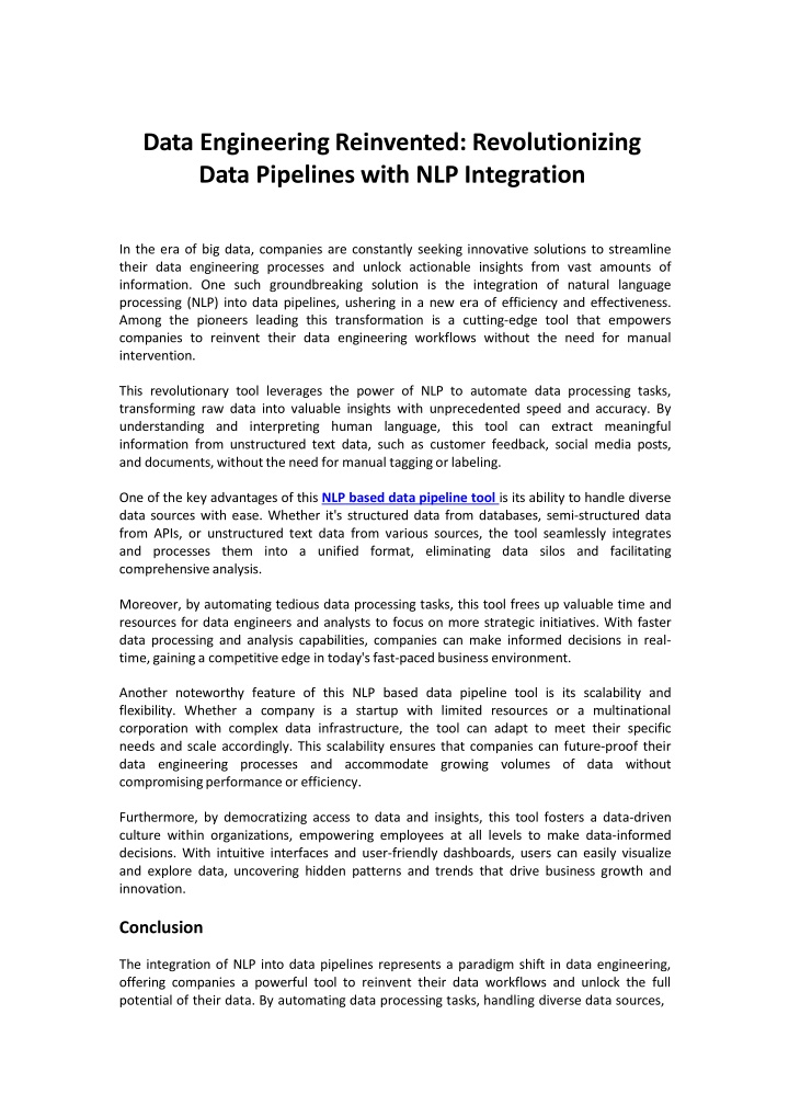 Revolutionizing with NLP Based Data Pipeline Tool