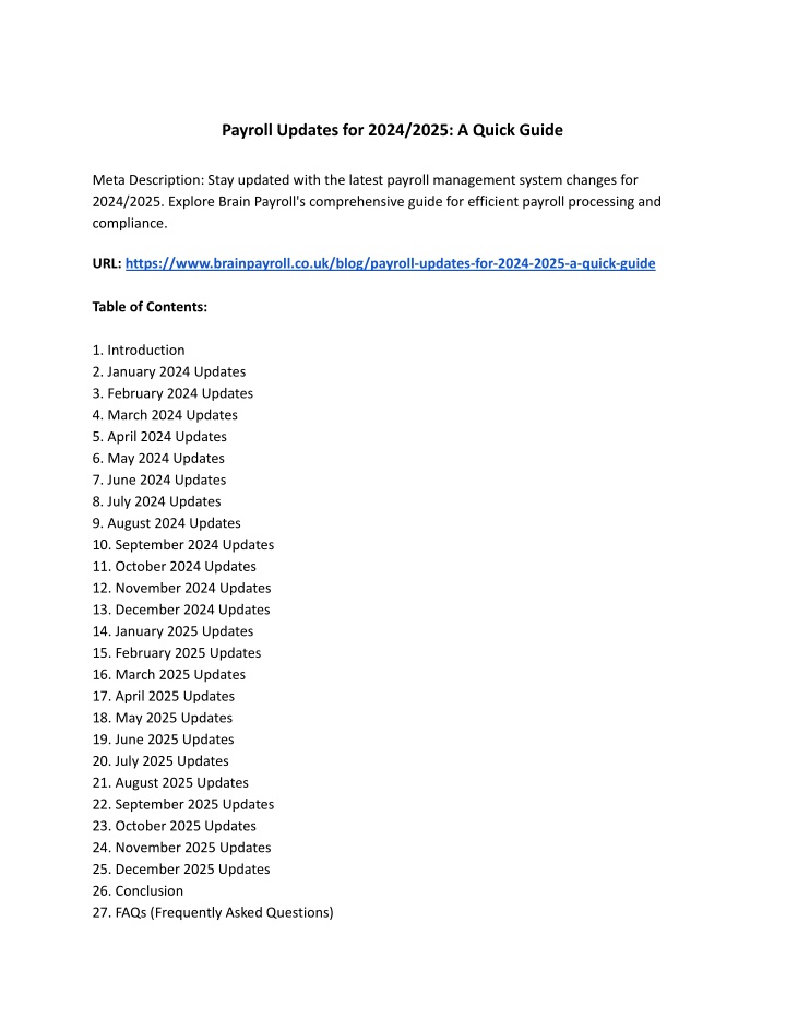 payroll updates for 2024 2025 a quick guide n.w