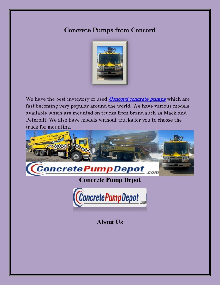 conc concrete pu rete pump n.w