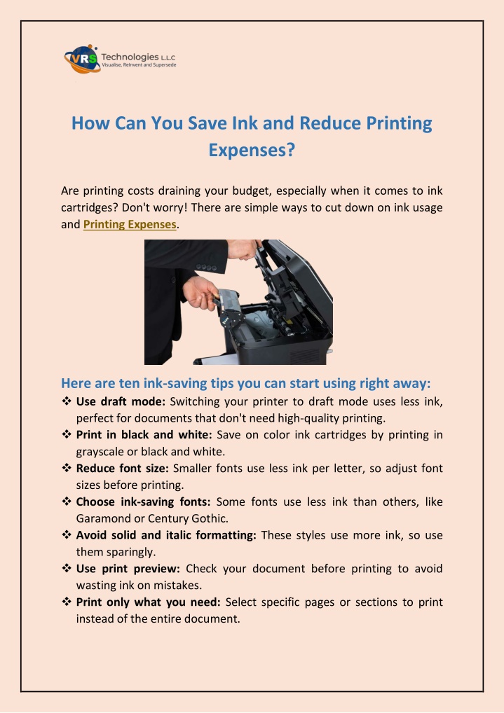 how can you save ink and reduce printing expenses n.w