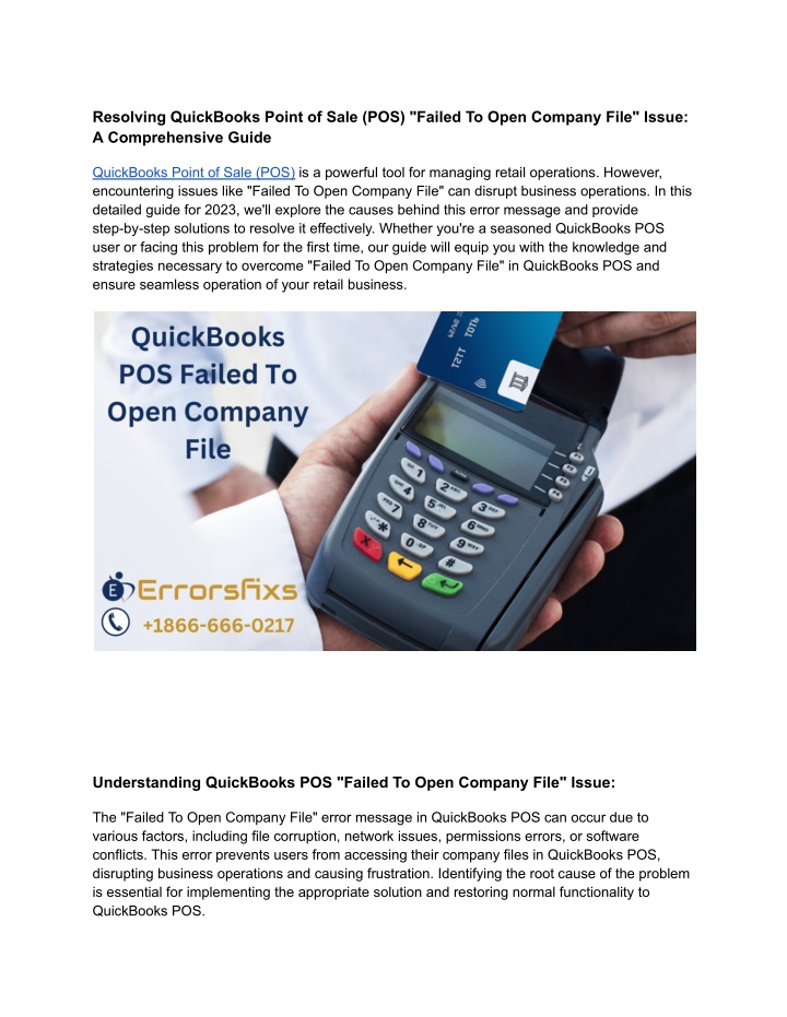 resolving quickbooks point of sale pos failed n.w