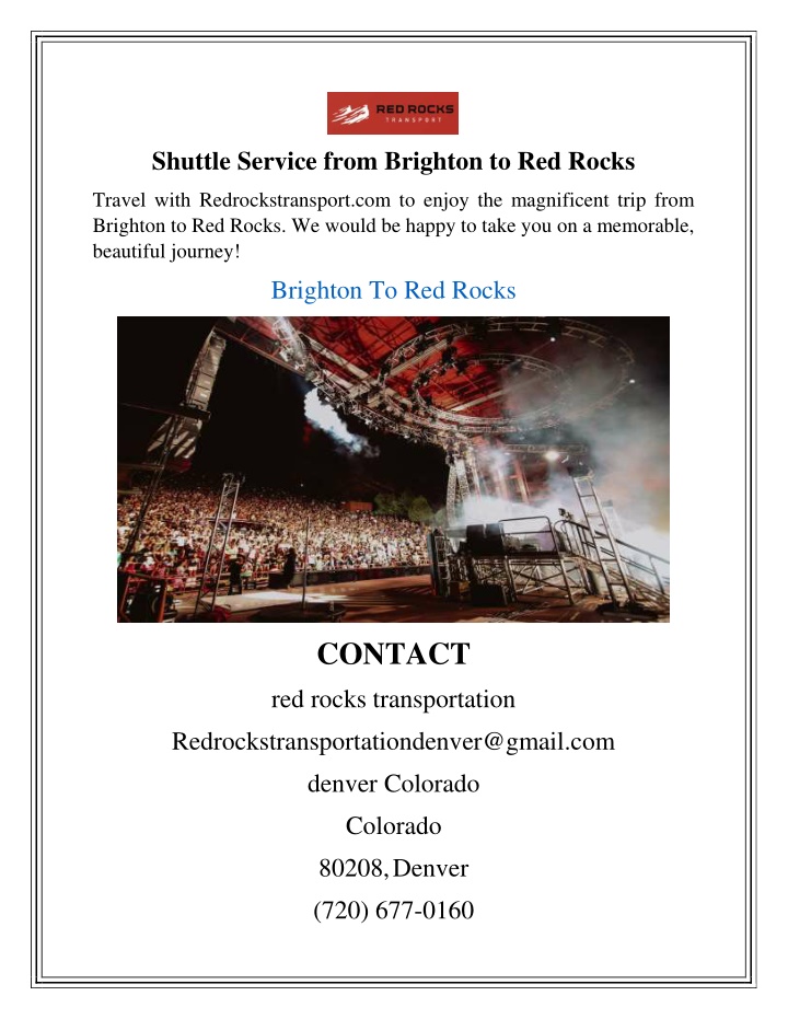 shuttle service from brighton to red rocks n.w