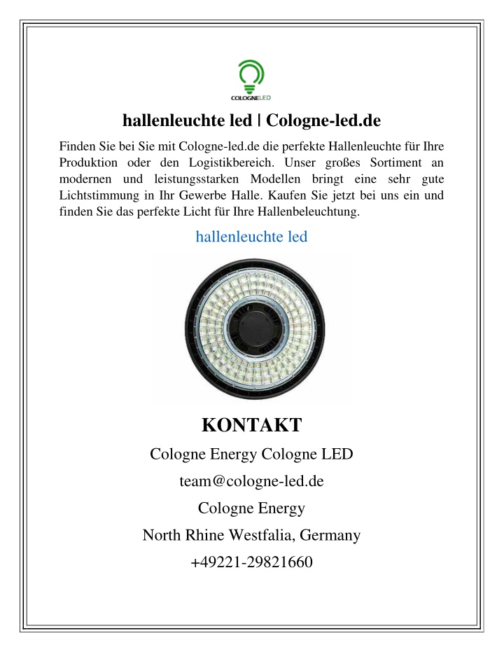 hallenleuchte led cologne led de n.w