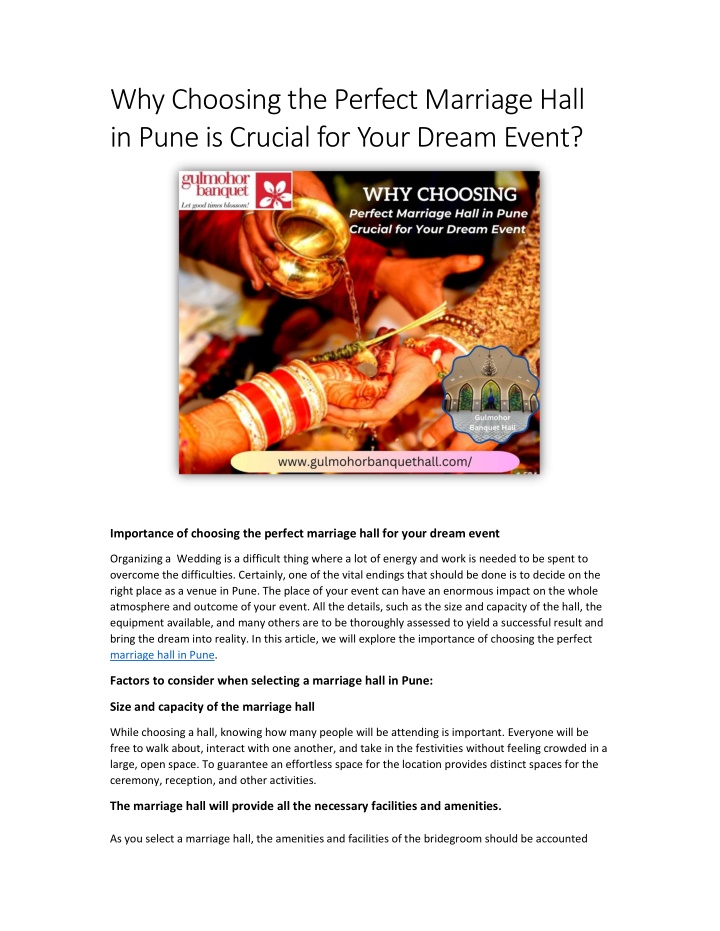 why choosing the perfect marriage hall in pune n.w