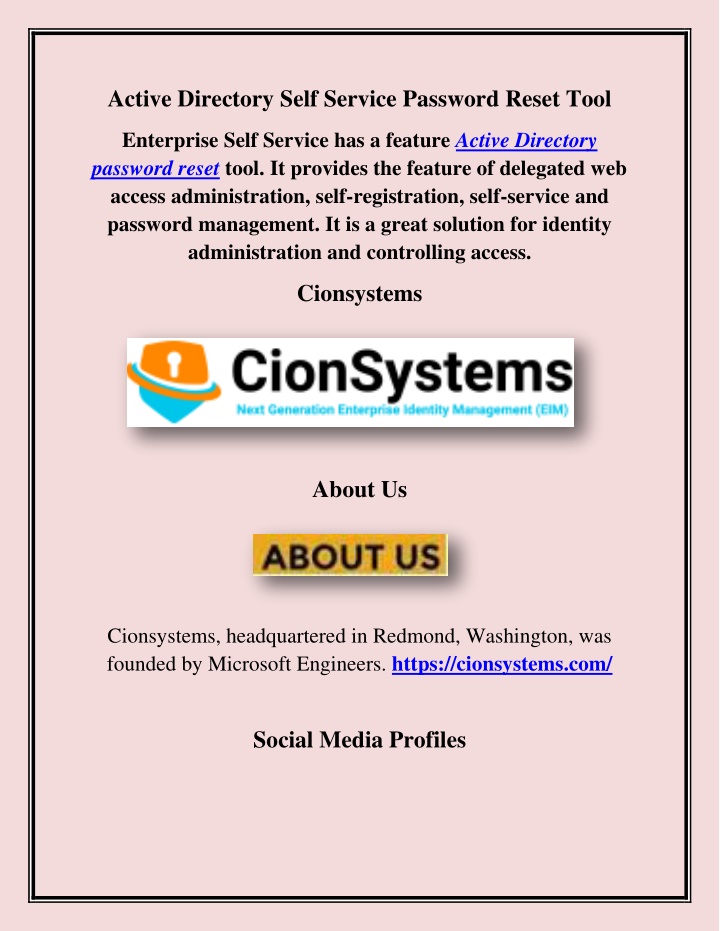 active directory self service password reset tool n.w