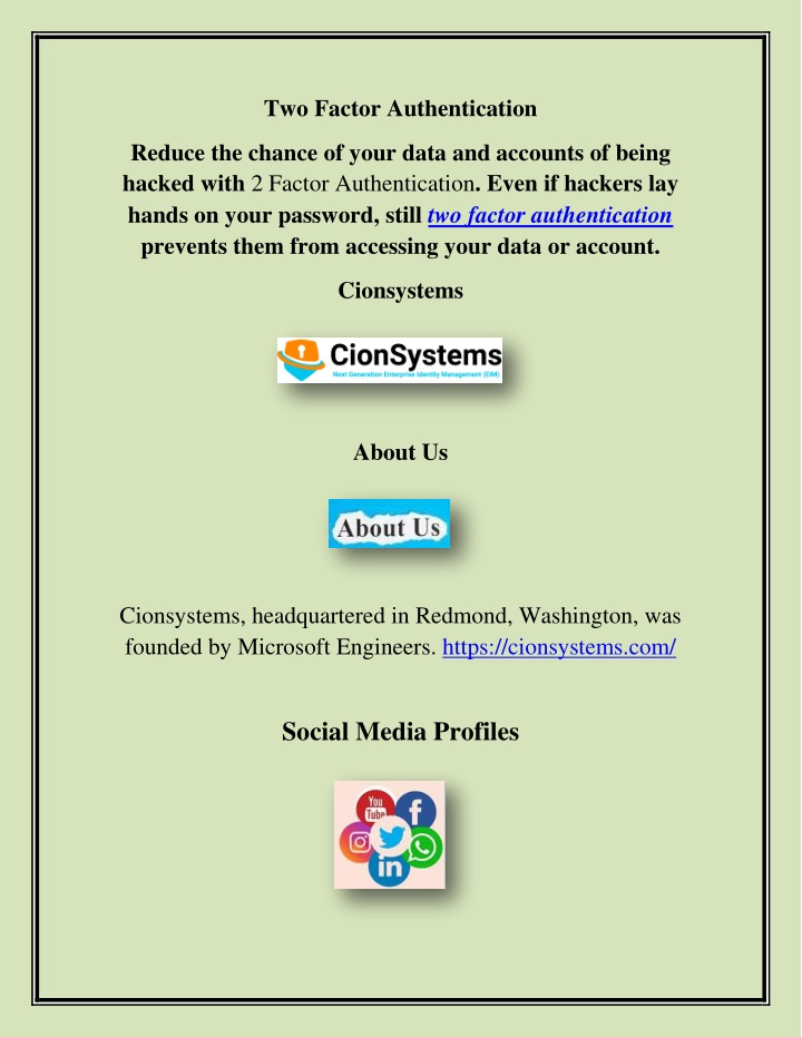 two factor authentication n.w