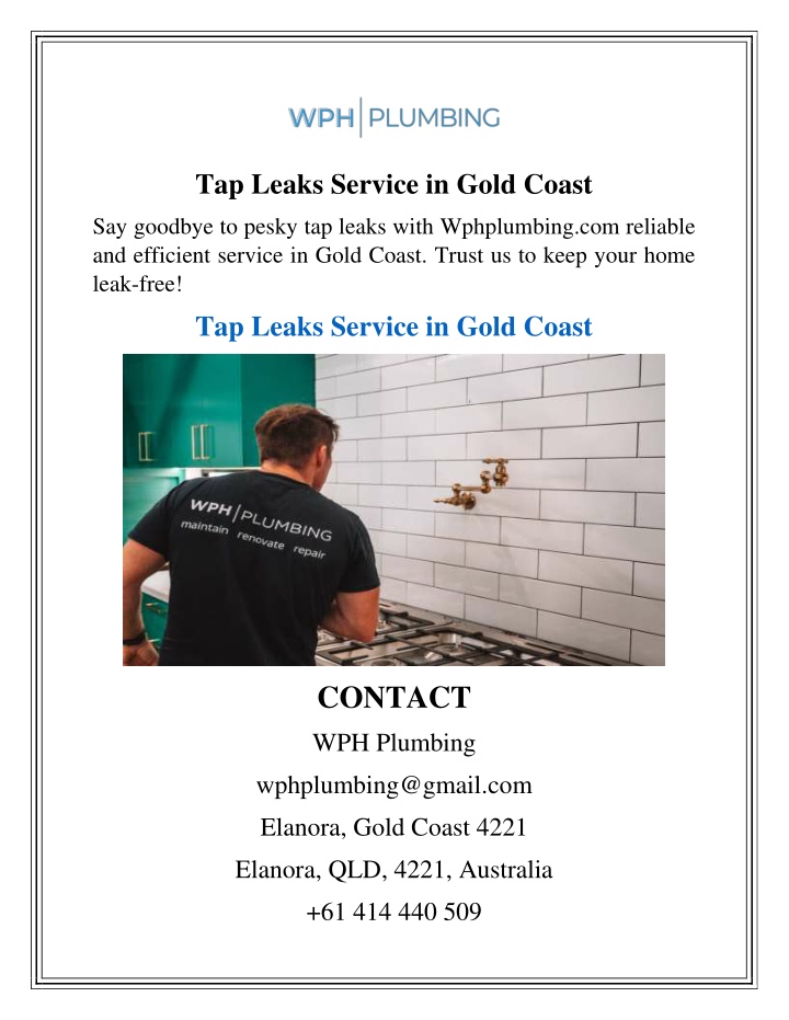tap leaks service in gold coast n.w