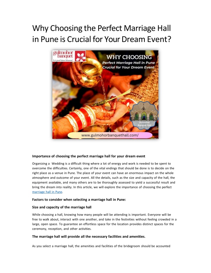 Why Choosing the Perfect Marriage Hall in Pune is Crucial for Your Dream Event