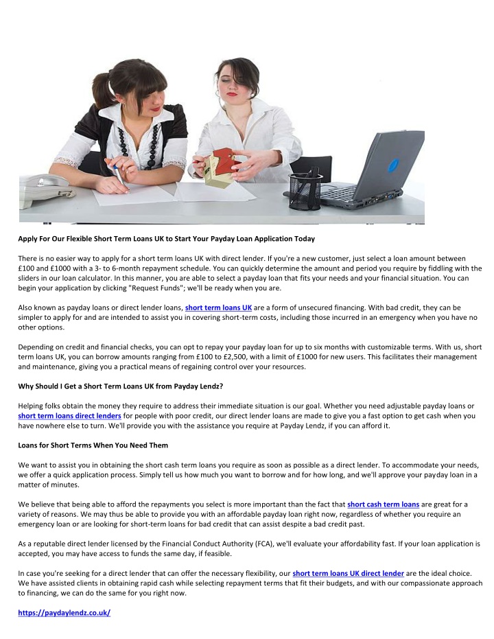 apply for our flexible short term loans n.w