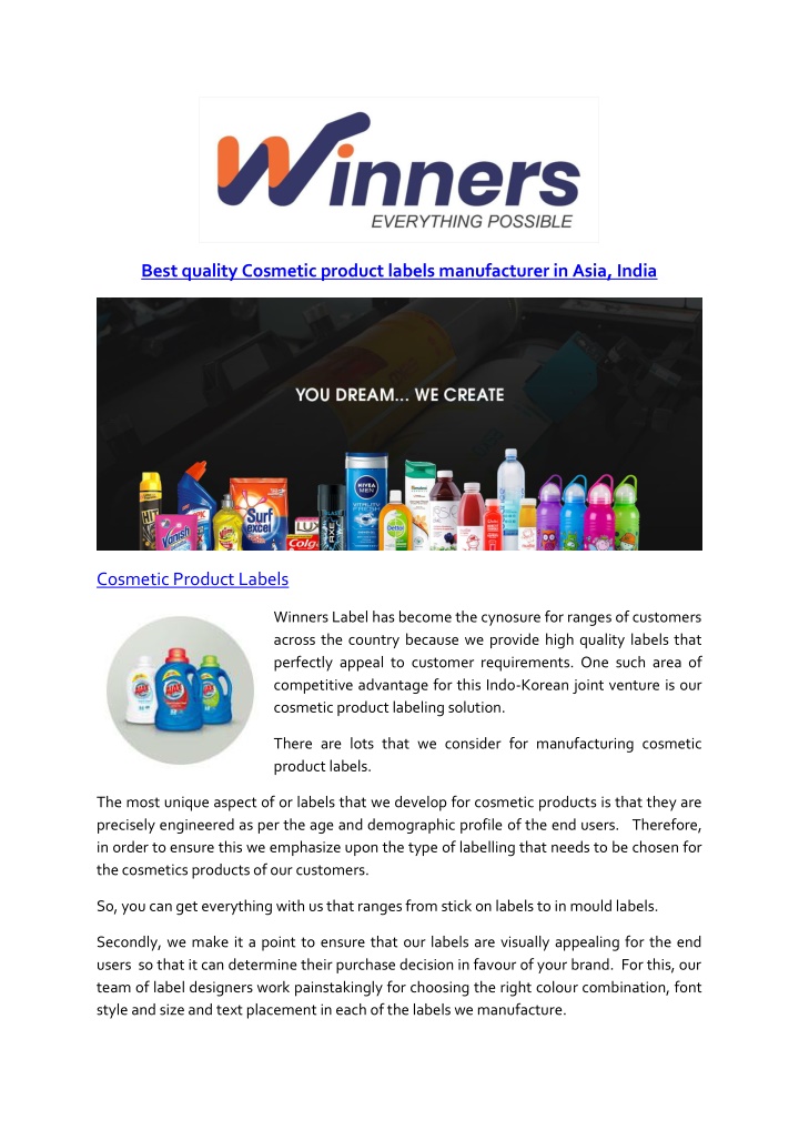 best quality cosmetic product labels manufacturer n.w