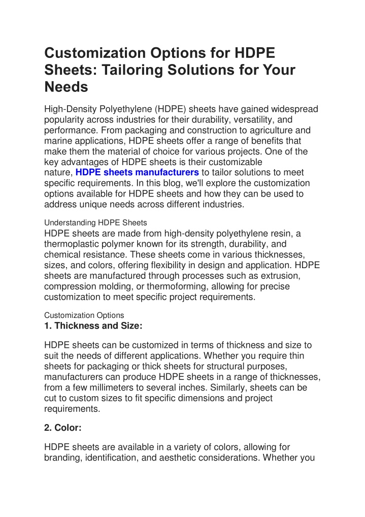 customization options for hdpe sheets tailoring n.w