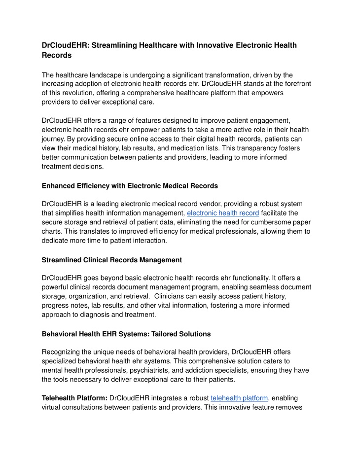 DrCloudEHR_ Streamlining Healthcare with Innovative Electronic Health Records