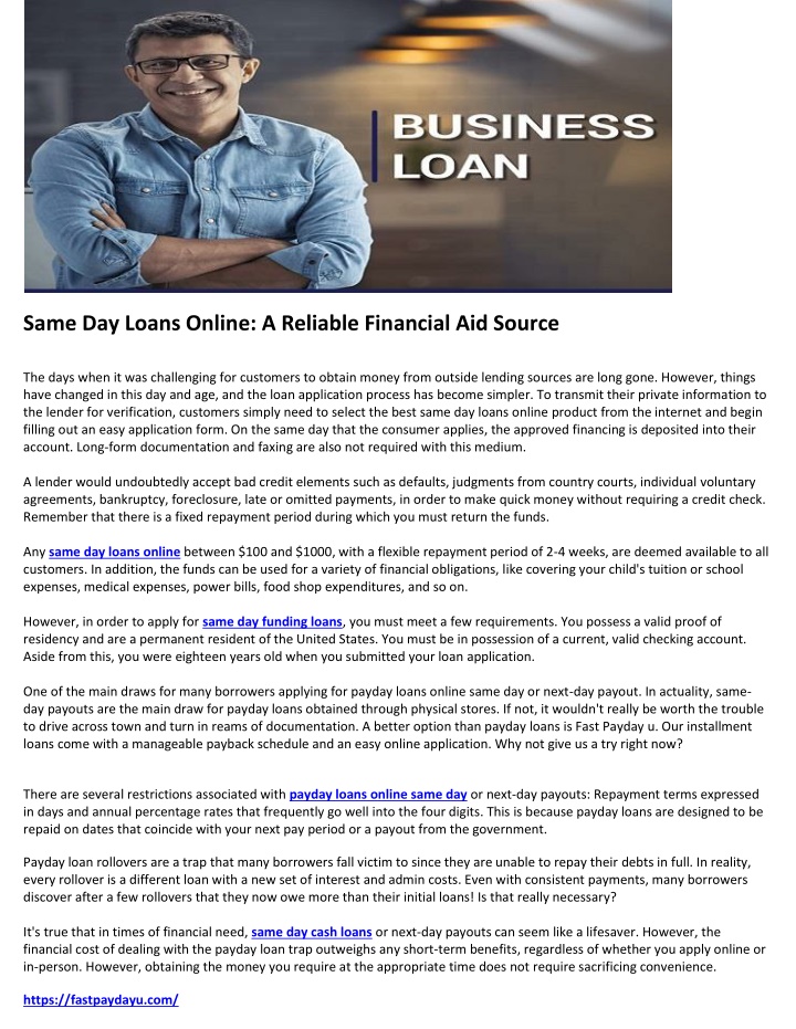 same day loans online a reliable financial n.w