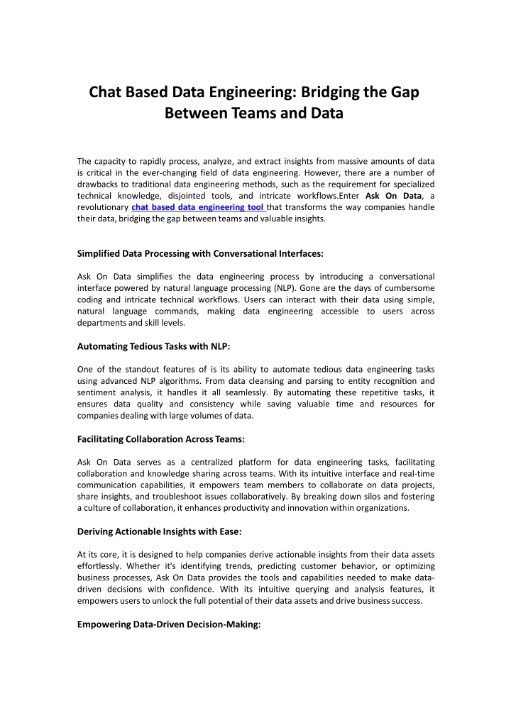 Bridging the Gap Between Teams and Data with Chat Based Data Engineering