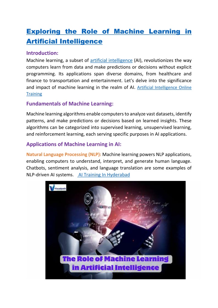 exploring the role of machine learning n.w