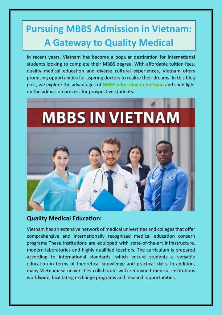 pursuing mbbs admission in vietnam a gateway n.w