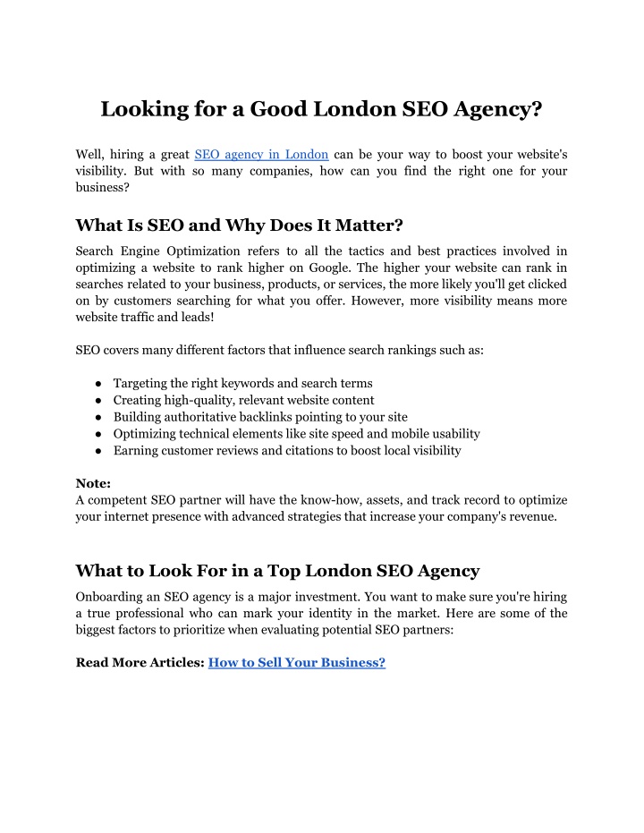 looking for a good london seo agency n.w