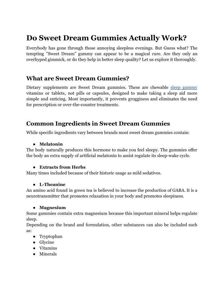 do sweet dream gummies actually work n.w