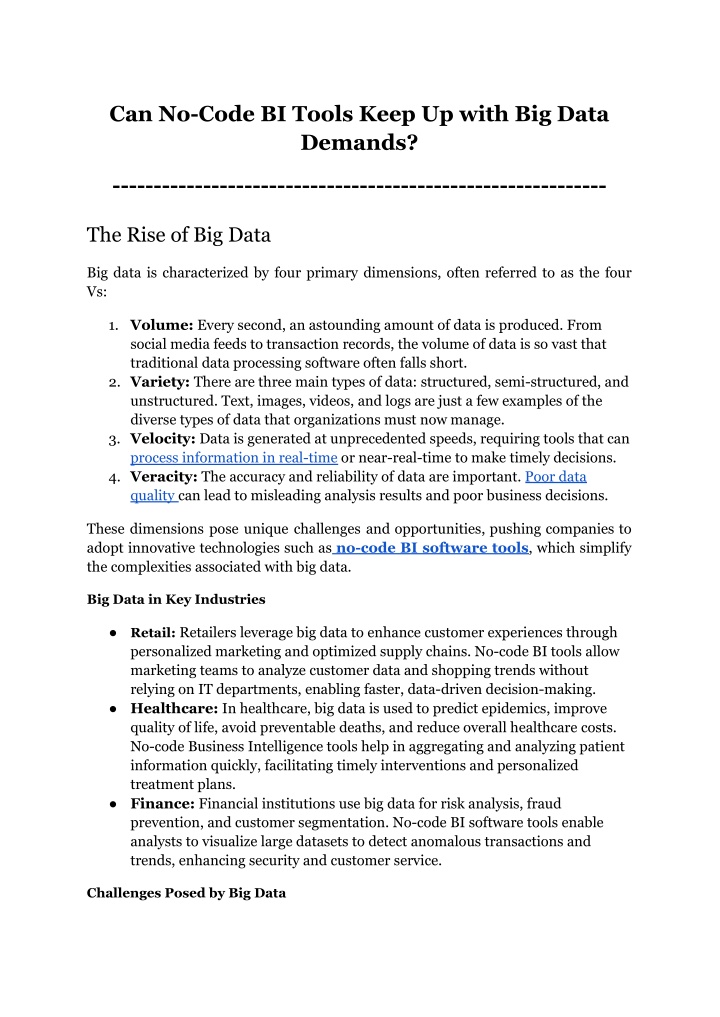 can no code bi tools keep up with big data demands n.w