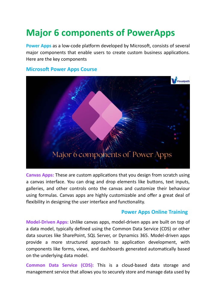 major 6 components of powerapps n.w