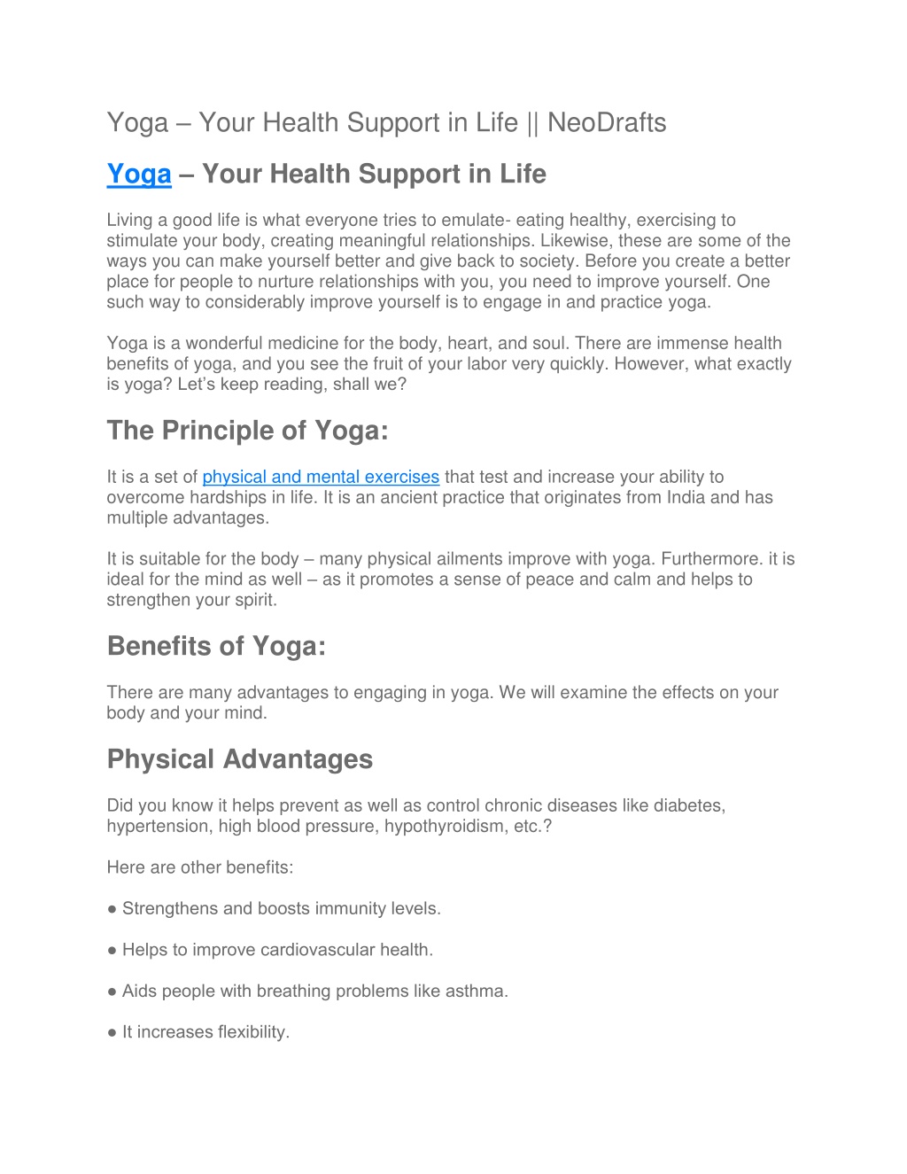yoga your health support in life neodrafts l.w