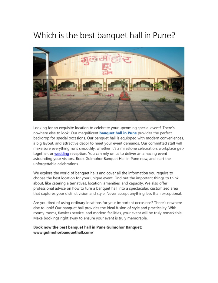 which is the best banquet hall in pune n.w