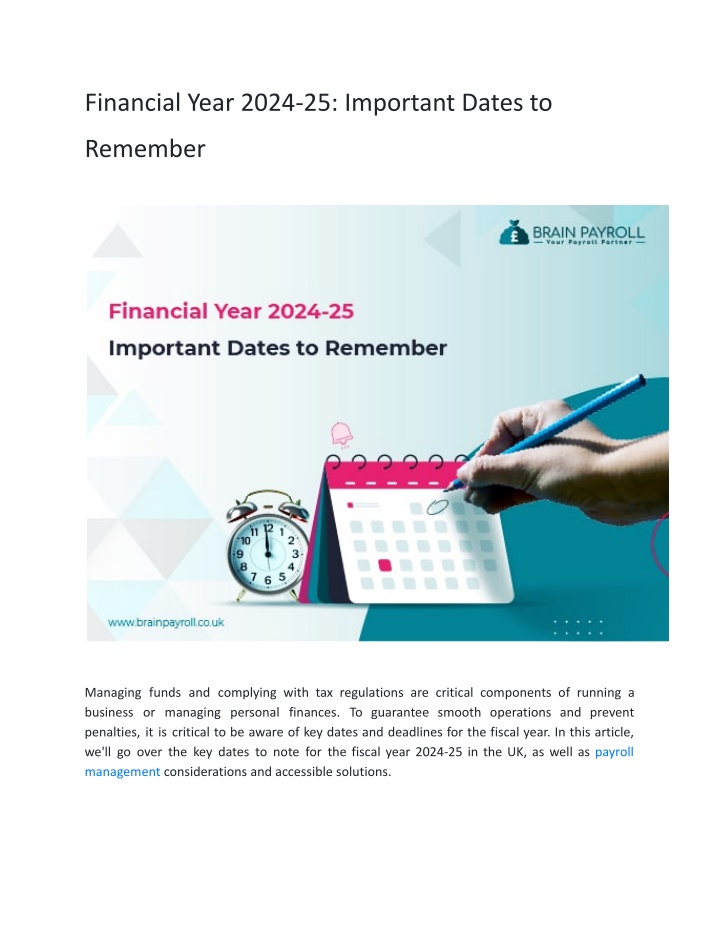 financial year 2024 25 important dates to n.w