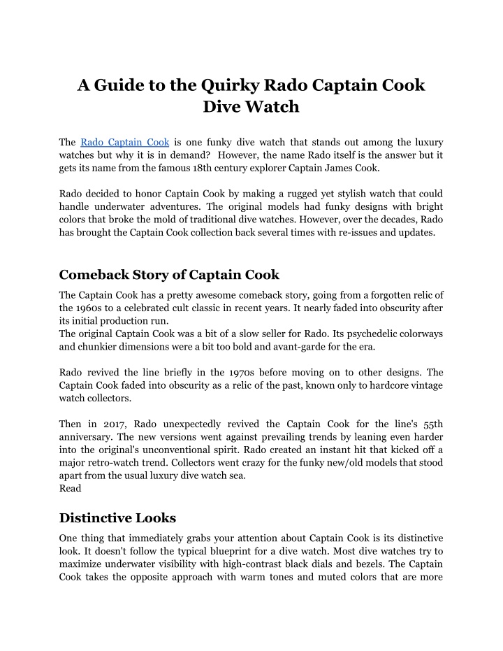 a guide to the quirky rado captain cook dive watch n.w