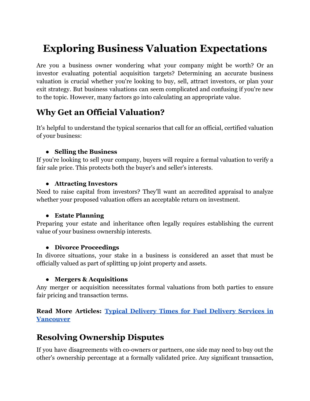 exploring business valuation expectations l.w