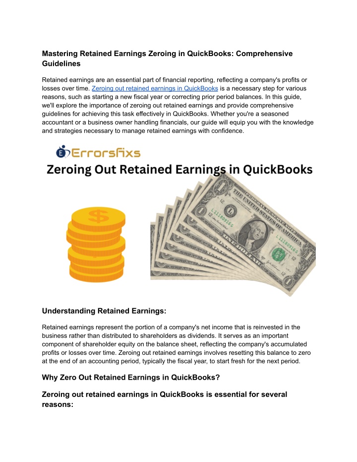 mastering retained earnings zeroing in quickbooks n.w