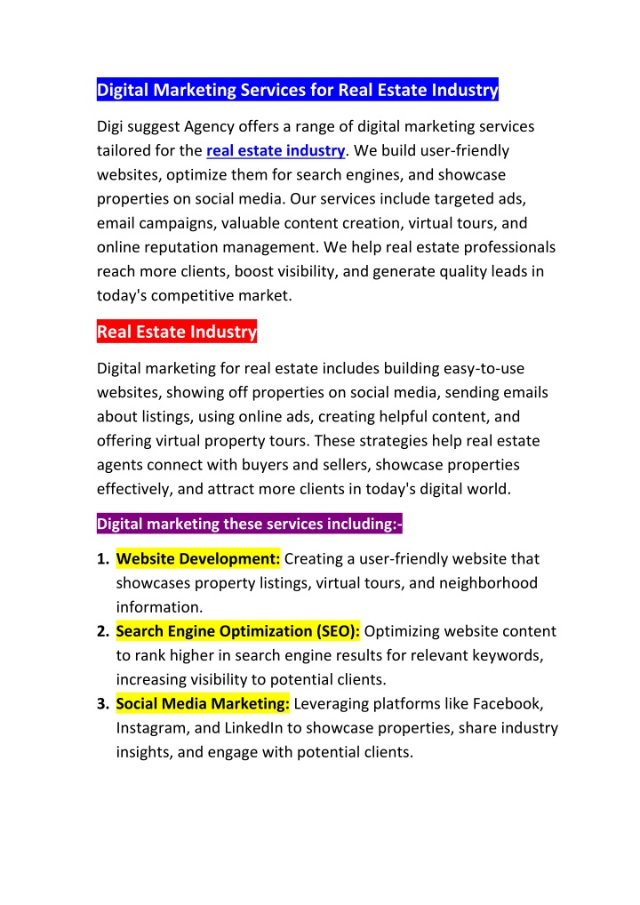 digital marketing services for real estate n.w