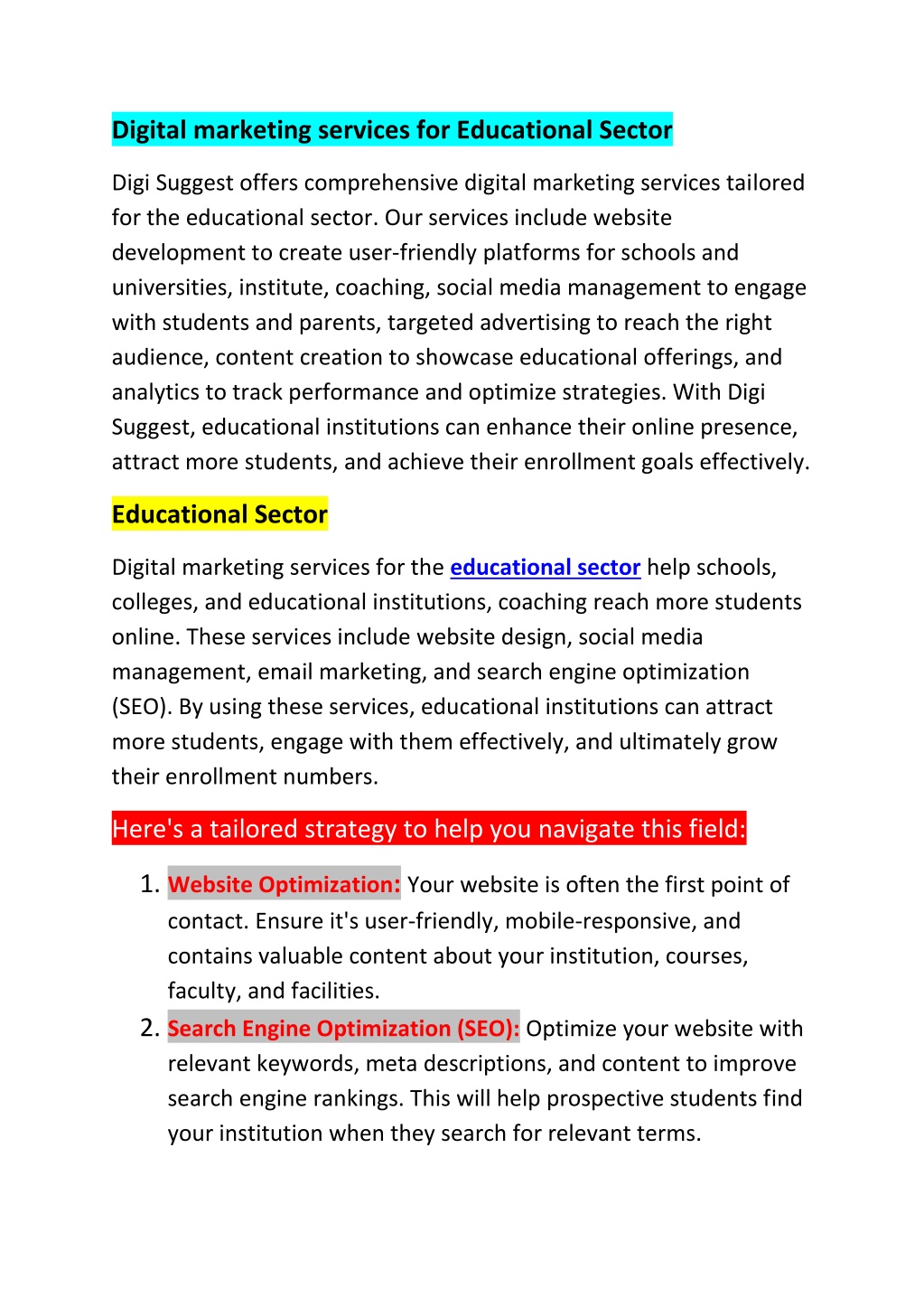 digital marketing services for educational sector l.w