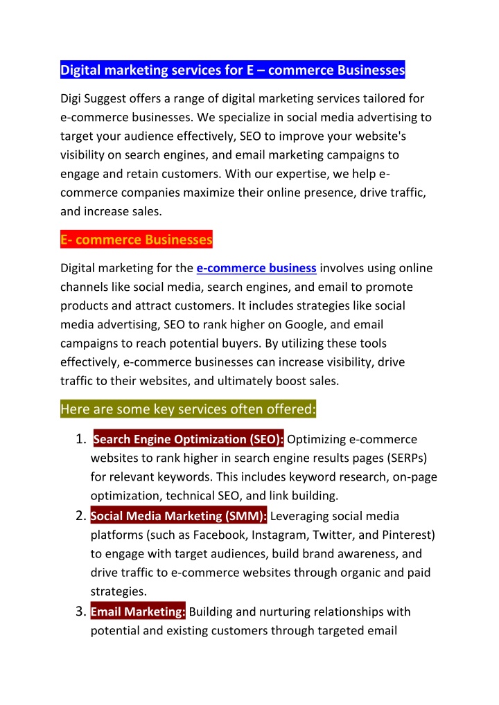 digital marketing services for e commerce n.w