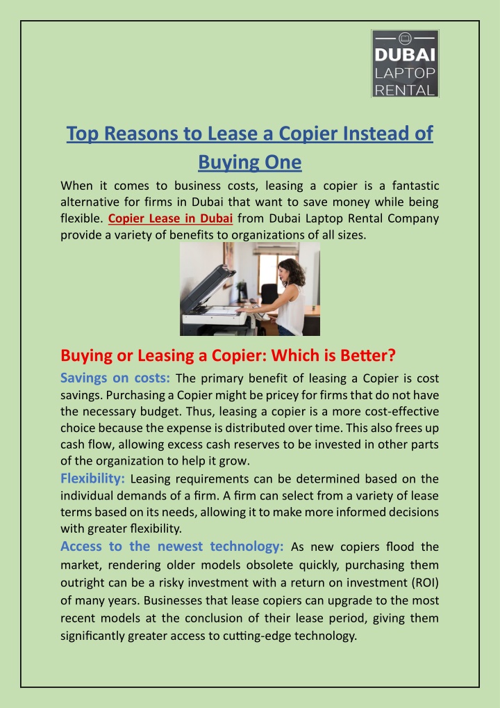 top reasons to lease a copier instead of buying n.w